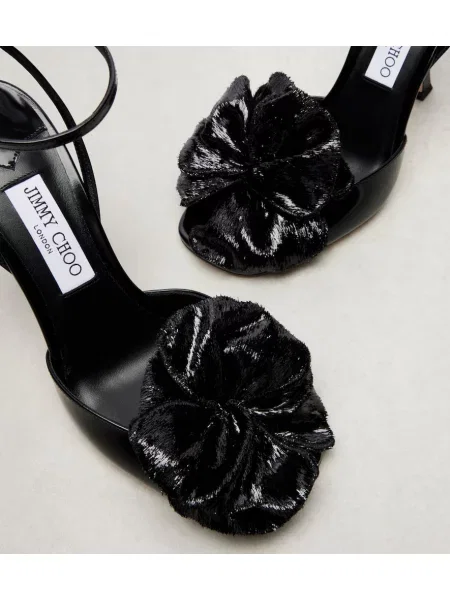 Sandale Jimmy Choo din piele cu model floral negru