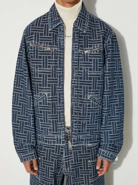 Kenzo geacă din denim Trucker Denim Jacket Weave bărbați de tranziție oversized