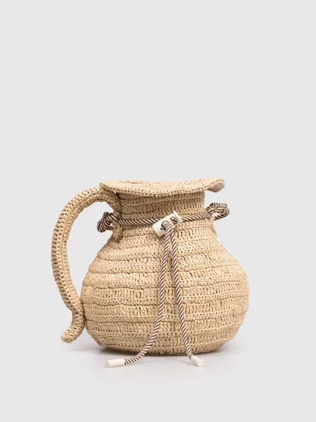 Сумка Michelle з рафії у вигляді глечика з логотипом Alemais бежева