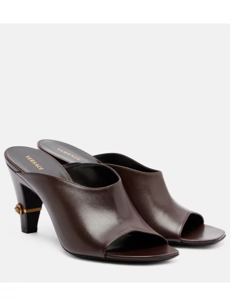 Papuci tip mules Versace din piele maro