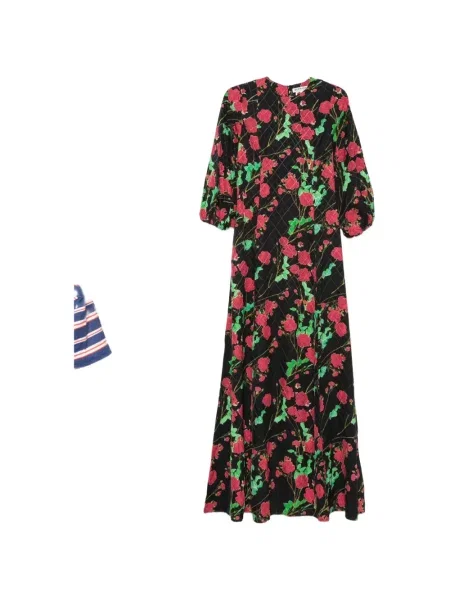 Rochie maxi Bernadette cu model floral cu imagine negru