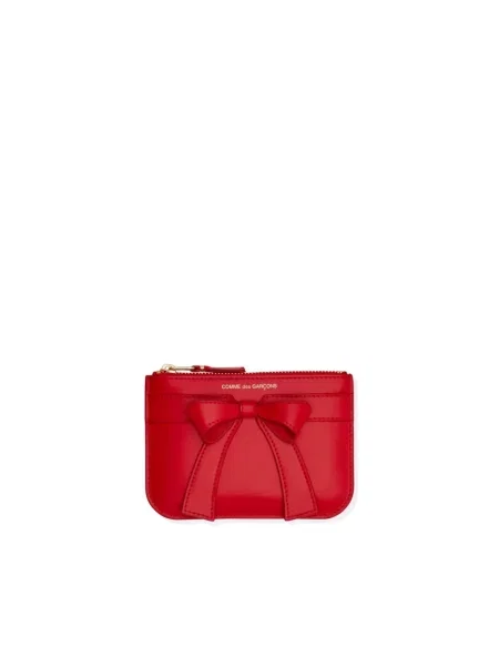 Portfel Comme Des Garcons z kokardką skórzany czerwony
