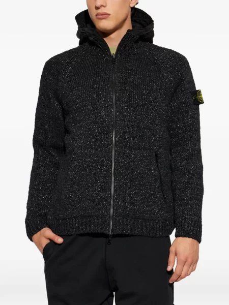 Geacă Stone Island cu glugă cu strasuri negru