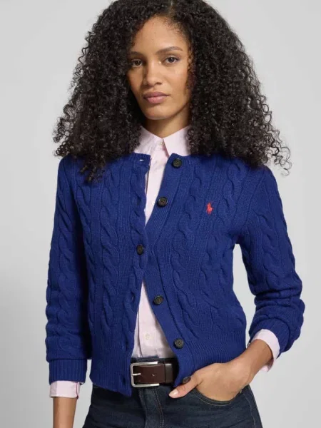Kardigan z mieszanki wełny i kaszmiru z wyhaftowanym logo Polo Ralph Lauren niebieski