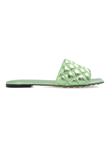 Klapki Bottega Veneta skórzane zielone