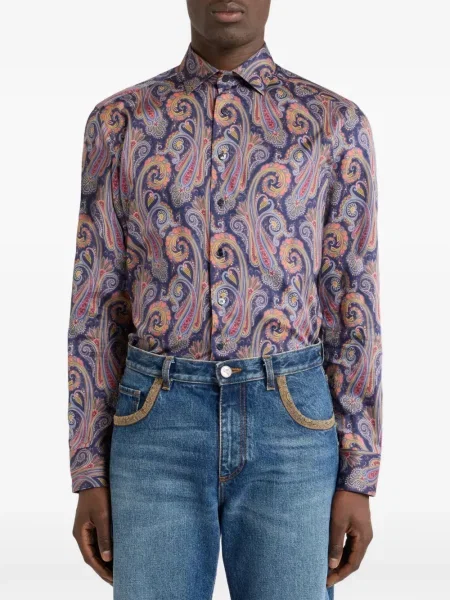 Σατέν πουκάμισο Etro με σχέδιο paisley μπλε