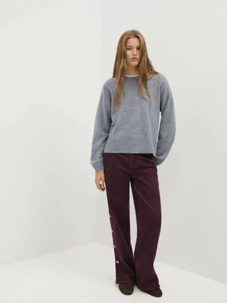 Sweter z prążkowanym kołnierzem średni Teen L MANGO TEEN szary