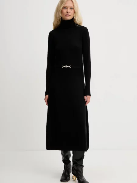 Fracomina rochie cu lână midi evazați negru