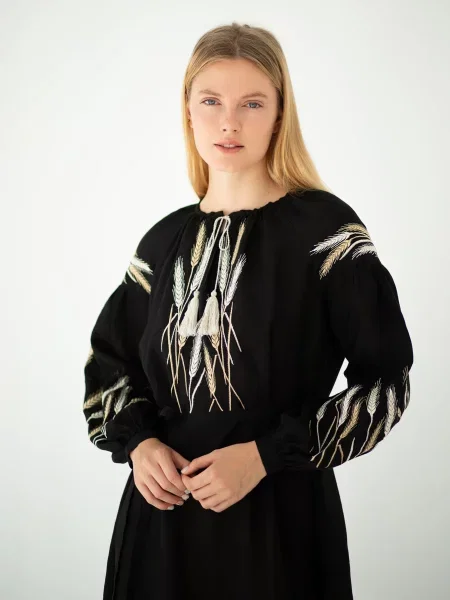 Лляна Сукня міді Едельвіка чорний