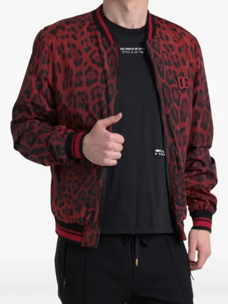 Geacă bomber Dolce & Gabbana cu imagine cu model leopard roșu
