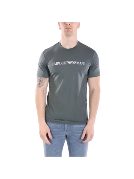 Koszulka Emporio Armani z nadrukiem z dżerseju niebieska