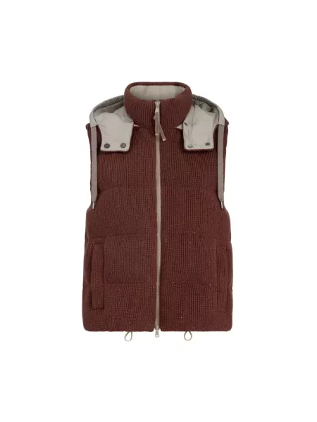 Dzianinowa kamizelka puchowa Brunello Cucinelli czerwona