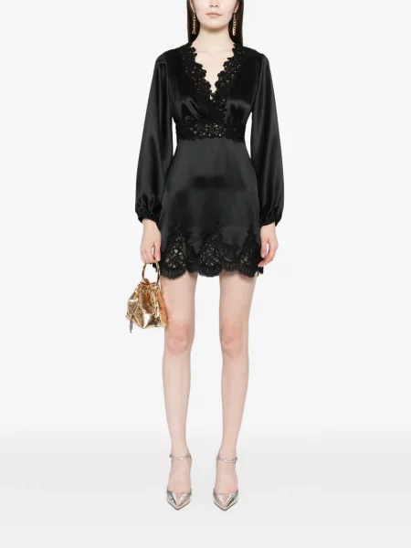 Rochie mini Cynthia Rowley din satin de costum negru