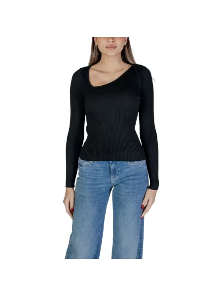 Sweter Vila z długim rękawem żakardowy prążkowany czarny