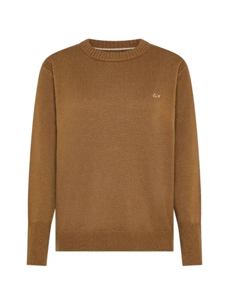 Pulover Sun68 cu decolteu rotund maro