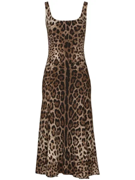 Rochie midi Dolce & Gabbana cu imagine cu model leopard până la genunchi maro