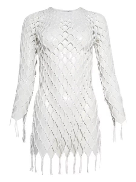 Rochie mini Christopher Esber cu franjuri plasă alb