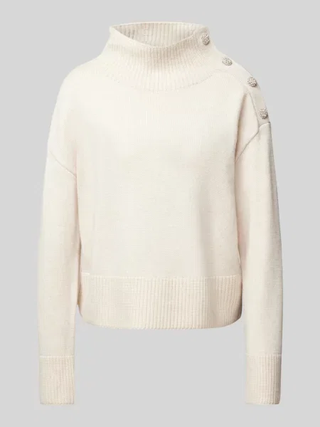 Sweter z dzianiny z golfem Oui biały