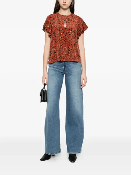 Top Ulla Johnson cu model floral cu volane roșu