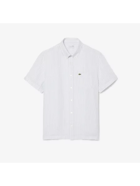 Lacoste Lniana Koszula O Regularnym Kroju Z Krótkim Rękawem niebieski