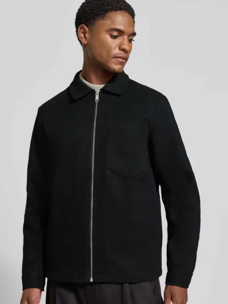 Kurtka z brustaszą i kołnierzykiem typu kent model ROLFSTED' Casual Friday czarna