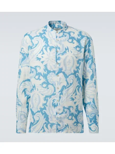 Cămașă Etro de in cu model floral albastru