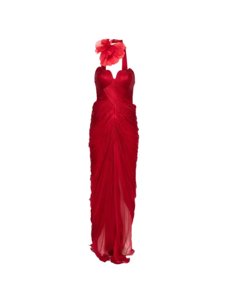 Rochie maxi Iris Serban drapată de costum roșu