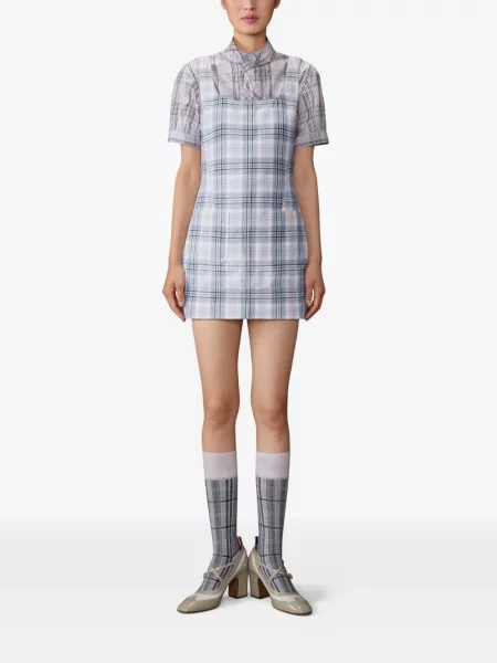 Rochie mini Thom Browne în carouri de costum mini albastru