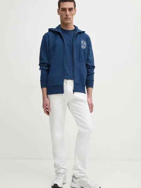 Versace Jeans Couture bluza granatowy z kapturem z aplikacją niebieska