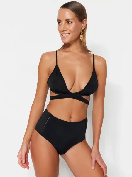 Bikini Trendyol cu talie înaltă negru