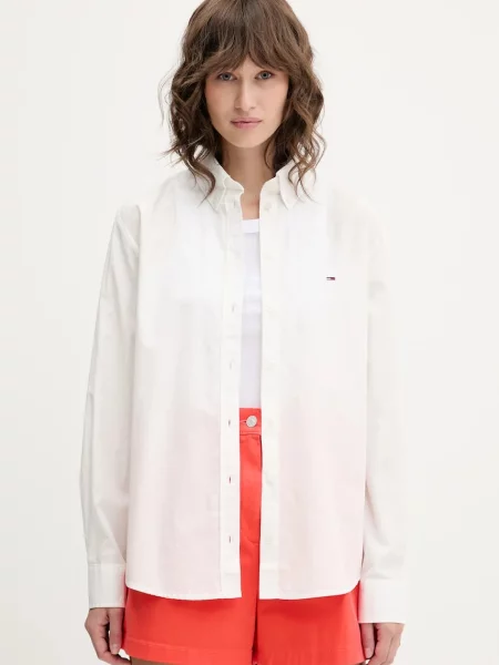 Košulja Tommy Jeans za žene relaxed s klasičnim ovratnikom bijela