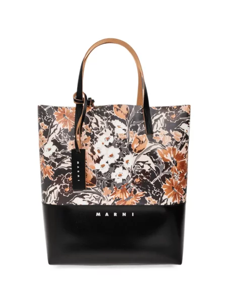 Geantă shopper Marni cu model floral cu imagine negru