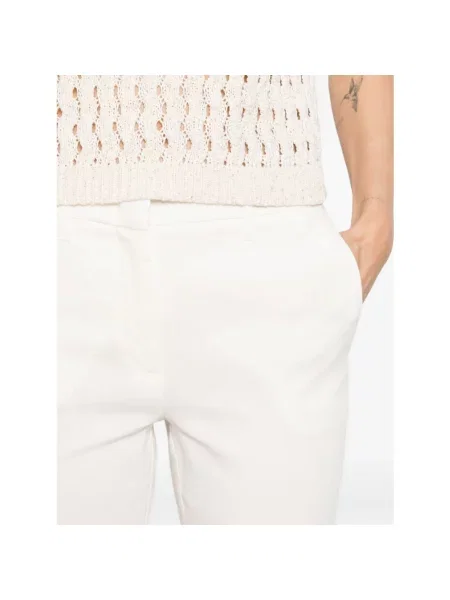 Marella Spodnie Kobieta Biały Len Mlmcaro Cropped Trousers beżowe