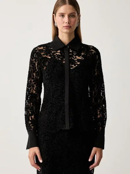 Twinset cămașă pentru femei din dantelă negru