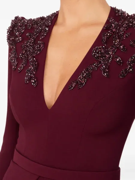 Rochie maxi Jenny Packham cu paiete cu decolteu în V de costum roșu
