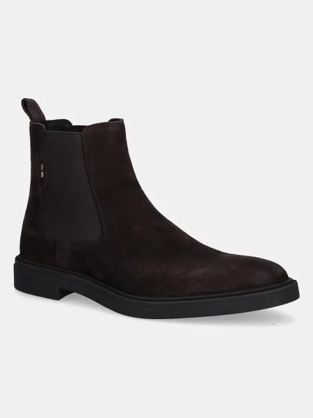 BOSS botine din piele întoarsă maro Calev negru