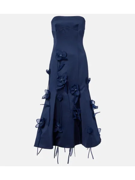 Satynowa sukienka midi Rotate w kwiatki do kolan niebieska