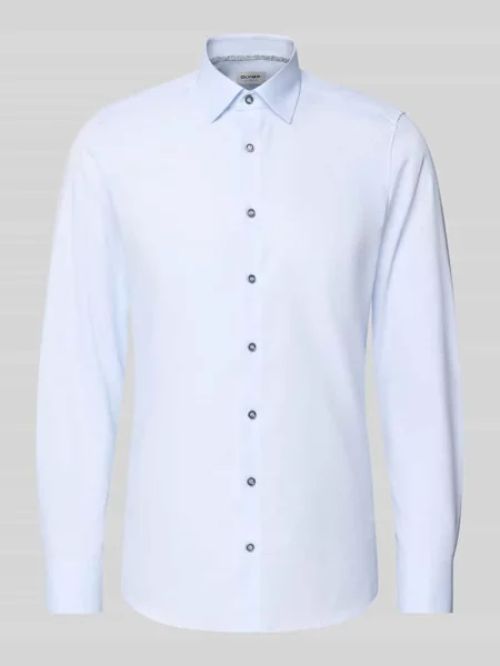 Koszula biznesowa o kroju slim fit z mieszanki bawełny z kołnierzykiem typu kent Olymp Level 5 błękitna