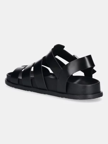 Tommy Jeans sandale de piele TJW FISHERMAN PATENT SANDAL neagră