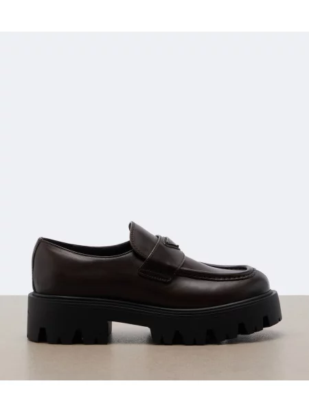 Pantofi loafer Prada din piele cu platformă cu autograf maro