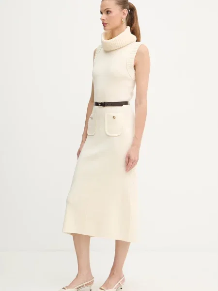 Вовняна сукня Luisa Spagnoli midi розкльошена бежевий