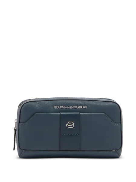 Geantă crossbody Piquadro din piele cu autograf albastru