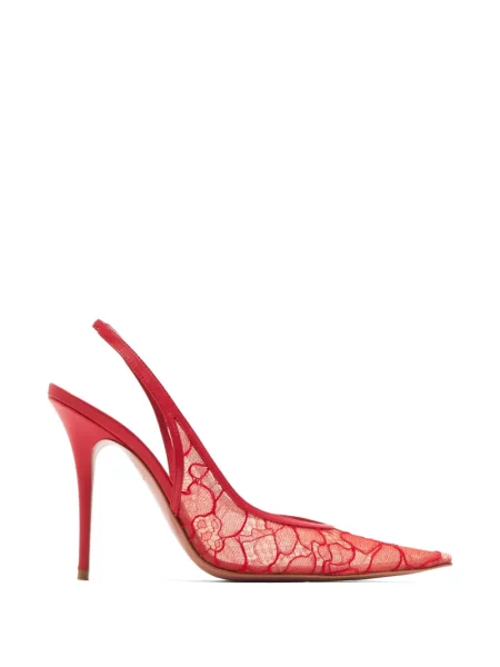 Pantofi cu toc Amina Muaddi din dantelă slingback roșu