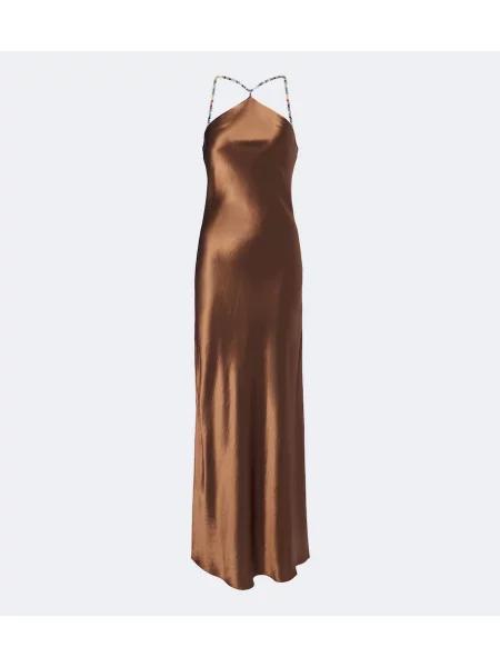 Rochie Staud din satin cu mărgele maro