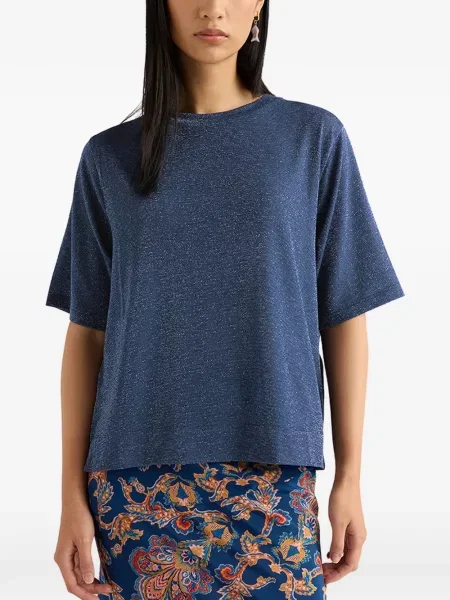 Krótka koszulka Momoni z okrągłym dekoltem niebieska