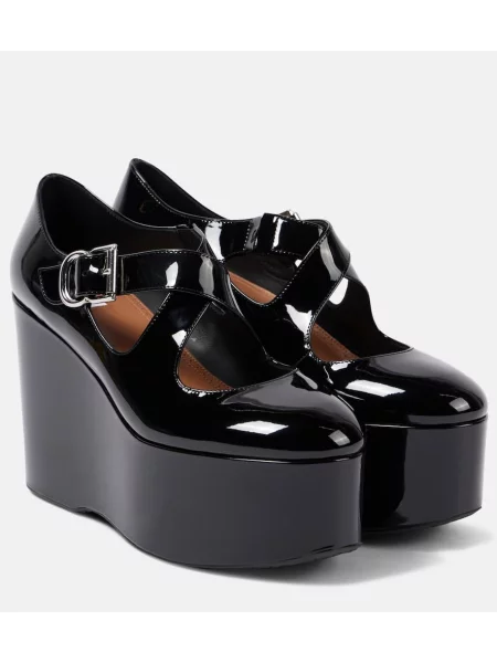 Balerini Alaïa din piele de lac negru