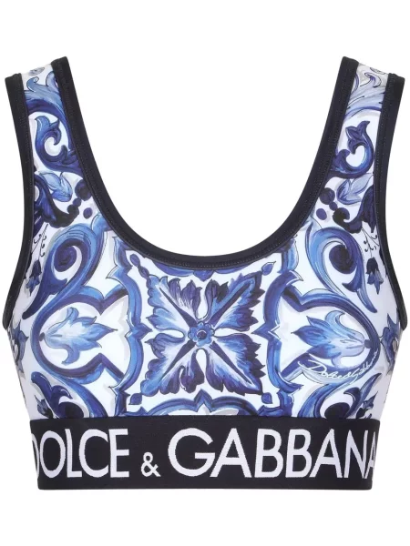 Подрязан топ Dolce & Gabbana с принт синьо