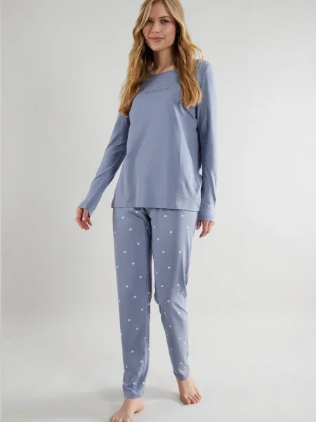 TOM TAILOR Pijama albastru deschis alb