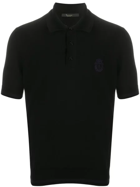 Tricou polo Billionaire cu broderie tricotate negru