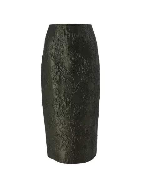 Fustă midi Carolina Herrera cu model floral din jacard verde